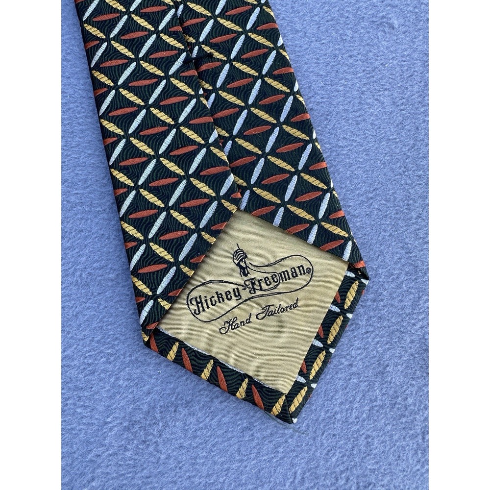 Vintage Hickey Freeman Hand Tailored Silk Tie USA Geometric Print 1980s-90s - Picture 5 of 5